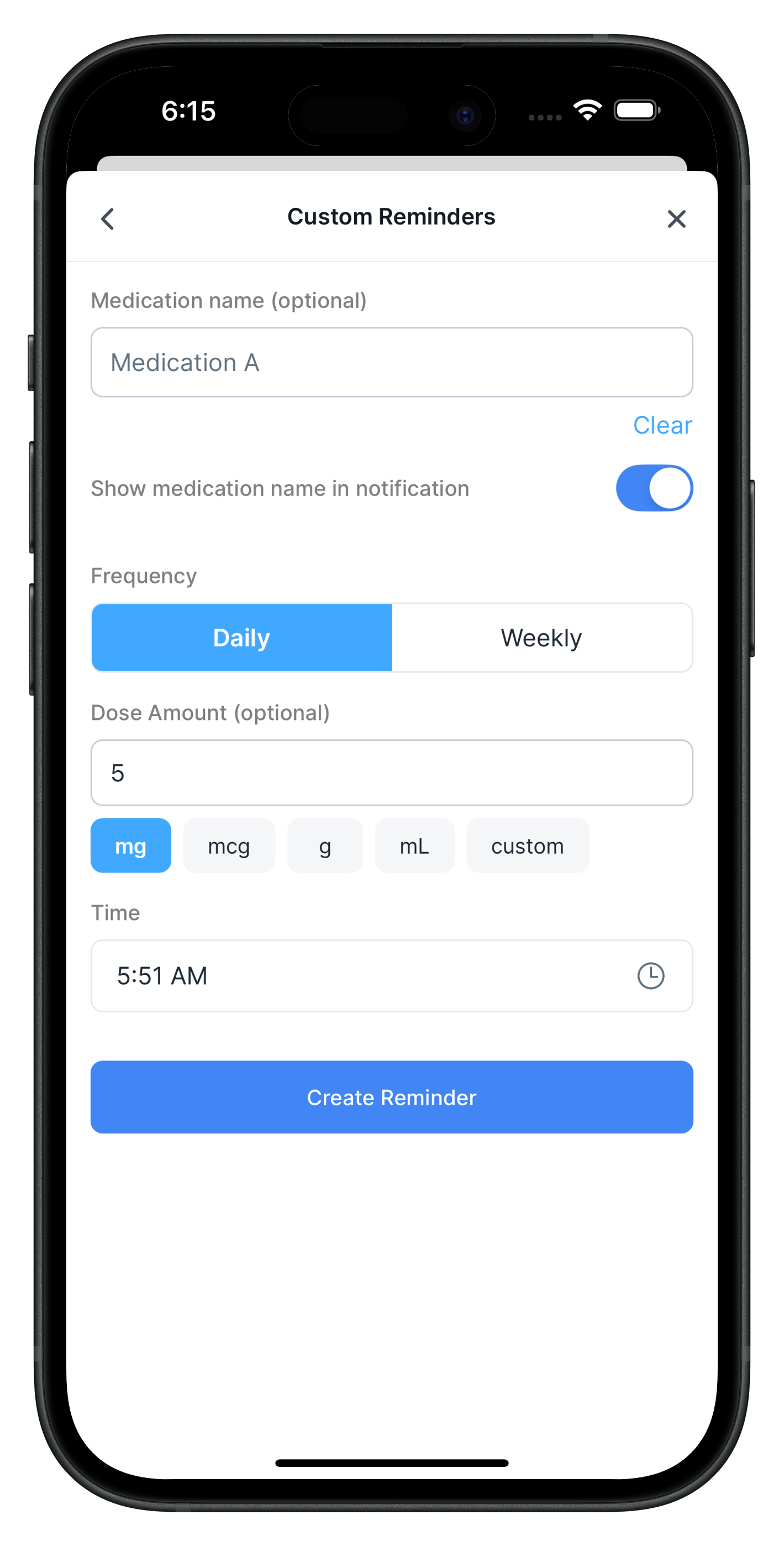 Taper symptom logging interface